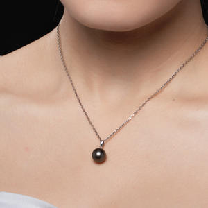 Bijoux fins aristocratiques européens collier femme designer <span class=keywords><strong>argent</strong></span> 925 France Tahiti collier <span class=keywords><strong>de</strong></span> perles noires naturelles pendentif - Product Image 2