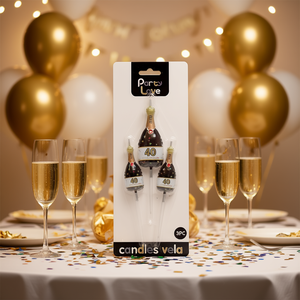 Bougie d'anniversaire champagne Party Love 40 ans, lot de 3 - Product Image 1