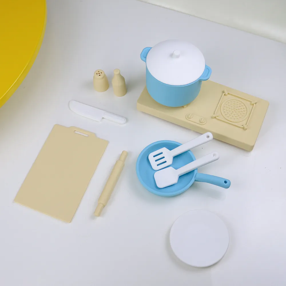 Weiche himmelblaue Farbe Baby Werbe geschenk Geschenke Silikon Küchen utensilien setzt Kinder Kinder lustige Silikon Kochs pielzeug Set
