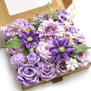 <span class=keywords><strong>LE</strong></span>-339 Ensemble de fleurs artificielles violettes DIY en gros, coffret cadeau de roses et de lavande mélangées pour centres de table et arrangements floraux - Product Image 1