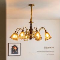 Lustre en bois vintage nordique français, décoration intérieure, lampe suspendue en verre ambré, cadre en laiton pour chambre à coucher, salle à manger