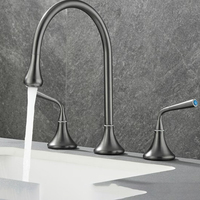 Robinet de lavabo de salle de bain à double mitigeur, montage sur comptoir, 2 poignées, 3 trous, mitigeur céramique eau chaude et froide