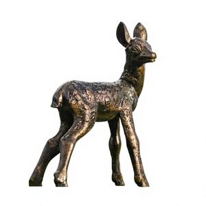 <b>Bronze</b> Finish Baby Fawn Sculpture Handmade Metal Crafts Decorative Small Deer Figurine Decoration For <b>Garden</b> Supplies - Product Image 1