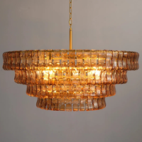Nouveau Lustre Rétro Américain de Luxe en Verre Ambré 2026 pour Villa, Salon, Chambre Créative, Hôtel - Suspension Circulaire Décorative