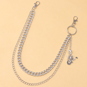 โซ่คาดเอวโครงกระดูก สองชั้น โลหะ ฮิปฮอป แฟชั่นสำหรับทุกเพศ โซ่คล้องตัว โลหะผสมสังกะสี สีขาว K - Product Image 2