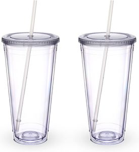 Custom 12oz 16oz 22oz Reusable Travel Ice Coffee Water Bottle Double Wall Tumblers Clear Juice <b>Plastic</b> Cup With <b>Straw</b> and Lid - Product Image 1