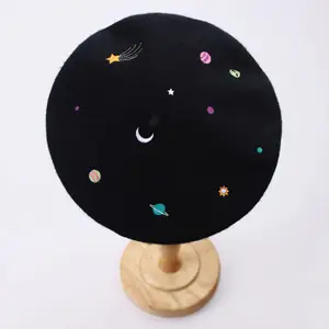ファッショントレンディなカスタムロゴ冬のボイナ星空刺Embroidery 100% ウールベレー帽