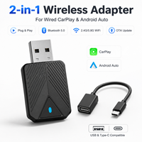 Mini adaptateur sans fil CarPlay et Android Auto, Bluetooth 5.1, WiFi 5.8 GHz, mise à niveau OTA, USB/Type-C Plug and Play