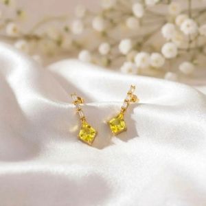 Natural Lemon Quartz Faceted Kite Shape <b>Earrings</b> with Cubic Zirconia <b>Stud</b> Drop Design in 925 Sterling <b>Silver</b> Handmade Minimalist - Product Image 4