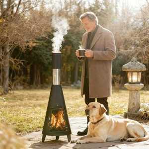 Premium Modern Portable Iron Fire Pit with Multi-Fuel Rocket <b>Stove</b> Powder Coated Grill Grate Easy Operation Outdoor BBQ Smoker - Product Image 2