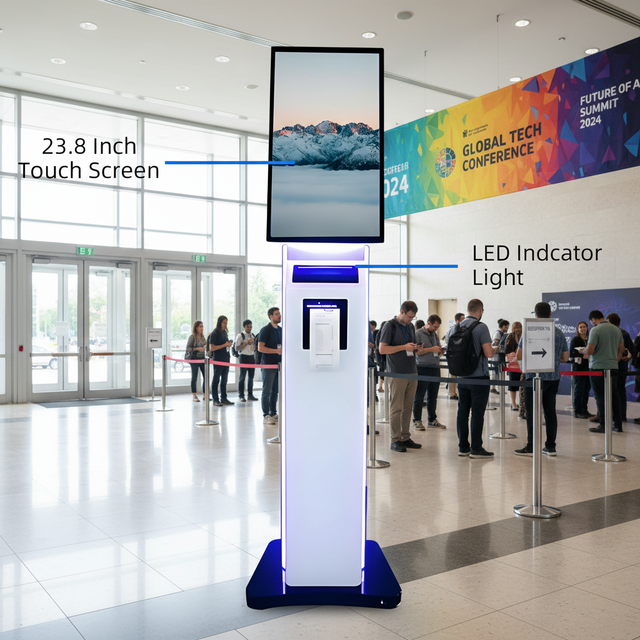 Self-Service Queue Kiosk Capacitive Touch Screen Built-in 80mm Thermal Printer SDK Enabled Barcode Reader Floor Standing