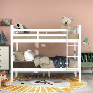 Full Over Full <b>Bunk</b> <b>Bed</b> With Ladder White For Bedroom Guest Room Furniture - Product Image 2
