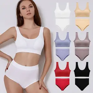 Z050, venta al por mayor, conjunto de sujetador y bragas simples sin costuras de color sólido para mujer, Conjunto de sujetador cómodo con tirantes anchos