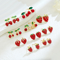 Emaille Aardbei Kersen Stud Oorbellen Heldere Steen Schattige Fruit Sieraden Zoete Statement Oorbellen voor Dames Meisjes Zomer