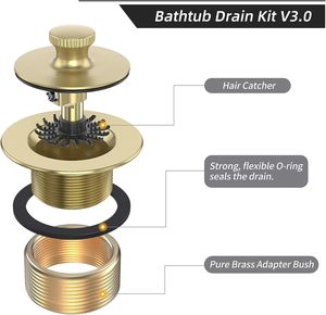 Bouchon de vidange de <span class=keywords><strong>baignoire</strong></span> relevable et pivotant en métal 1/4" ou 1-1/2" – Kits de vidange de <span class=keywords><strong>baignoire</strong></span> dorés brossés pour <span class=keywords><strong>baignoire</strong></span> - Product Image 3