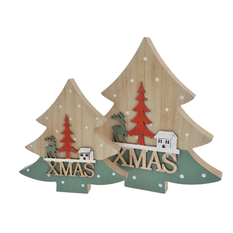 Nueva tendencia del MDF del producto de madera de árbol de Navidad w/Navidad decoración rústica granja manto invierno centro de mesa