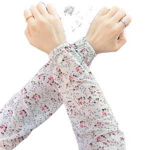 Mangas de seda con estampado floral para mujer, protección UV elástica de manga larga para verano, ciclismo, trabajo, ajuste holgado, talla grande - Product Image 5