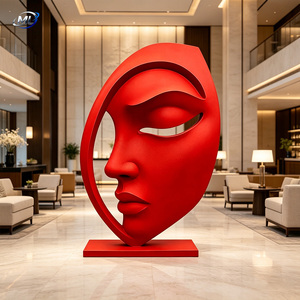 Sculpture de visage abstraite rouge en métal, art de la sculpture, forme irrégulière, objet de collection, décoration - Product Image 1