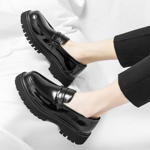 Chaussures de <span class=keywords><strong>Mariage</strong></span> Formelles Noires à Semelle Épaisse Confortables à Enfiler en Cuir Verni Durables pour <span class=keywords><strong>Homme</strong></span> – Mocassins Penny - Product Image 3