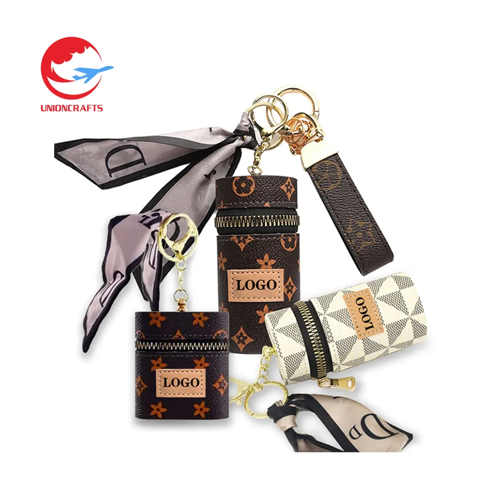 Großhandel benutzer definierte Logo Mode Luxus Frauen Geldbörse Brieftasche Schlüssel anhänger Mini-Beutel Verpackung Tasche Pu Leder Stich Schlüssel anhänger