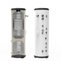 Système de pompe à chaleur domestique 2-en-1 à double source solaire et électrique 200L avec réservoir tampon pour eau chaude sanitaire et serpentin de chauffage intégré