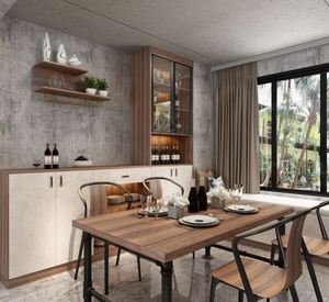Ensemble de salle à manger moderne de luxe léger avec armoire à vin intégrée et écran LED, maison haut de gamme - Product Image 5