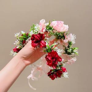 Diadema de Flores Rosadas Estilo Hada, Guirnalda de Flores Realistas para Fotografía, Festivales de Música, Fiestas y Regalos de Cumpleaños - Product Image 2