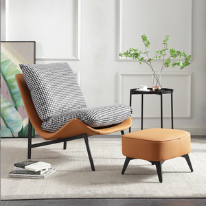Sillón de Cuero en Oferta, Estructura Metálica, Sillón Acolchado, Sillón Moderno Europeo Económico para Sala de Estar con Reposapiés - Product Image 1