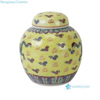 Pot à gingembre en céramique RXGG01-C-F-G, porcelaine chinoise antique, peinture jaune, verte et blanche, motif dragon