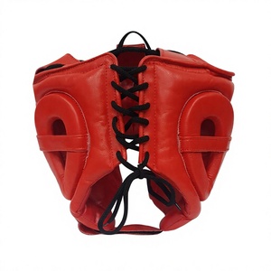 Red Boxing Head Guard PU Leather <b>Lace</b>-<b>up</b> Closure Clear Visor <b>up</b> to 7 Air Vents Unisex Adult Sports Helmet - Product Image 2