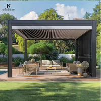 Pergola motorisée en aluminium avec couverture à lames orientables amovibles et finition imitation bois pour jardin, pavillon, terrasse