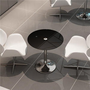 Table basse ronde moderne avec plateau en verre trempé, facile à nettoyer, pour salon, design sécurisé pour les enfants - Product Image 1