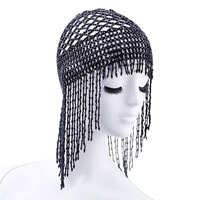 Sombrero de borla con cuentas a rayas hecho a mano para mujer, nuevo producto para fiesta, actuación, danza del vientre, danza india, tocado de novia