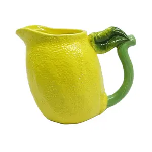 Set di stoviglie per contenitori brocca in porcellana di ceramica dipinta a mano con manico brocca a forma di limone per bollitore per latte con succo d'acqua