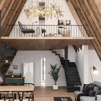 Maison préfabriquée triangulaire à deux étages avec balcon, villa de luxe à double étage avec terrasses pour maison modulaire triangulaire