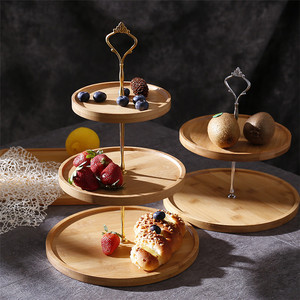 Creative Three-layer <strong>Tray</strong> Afternoon Tea Fruit Plate Household Double-layer Bamboo Snack <strong>Dessert</strong> <strong>Tray</strong> Cake Stand Rack - Product Image 4