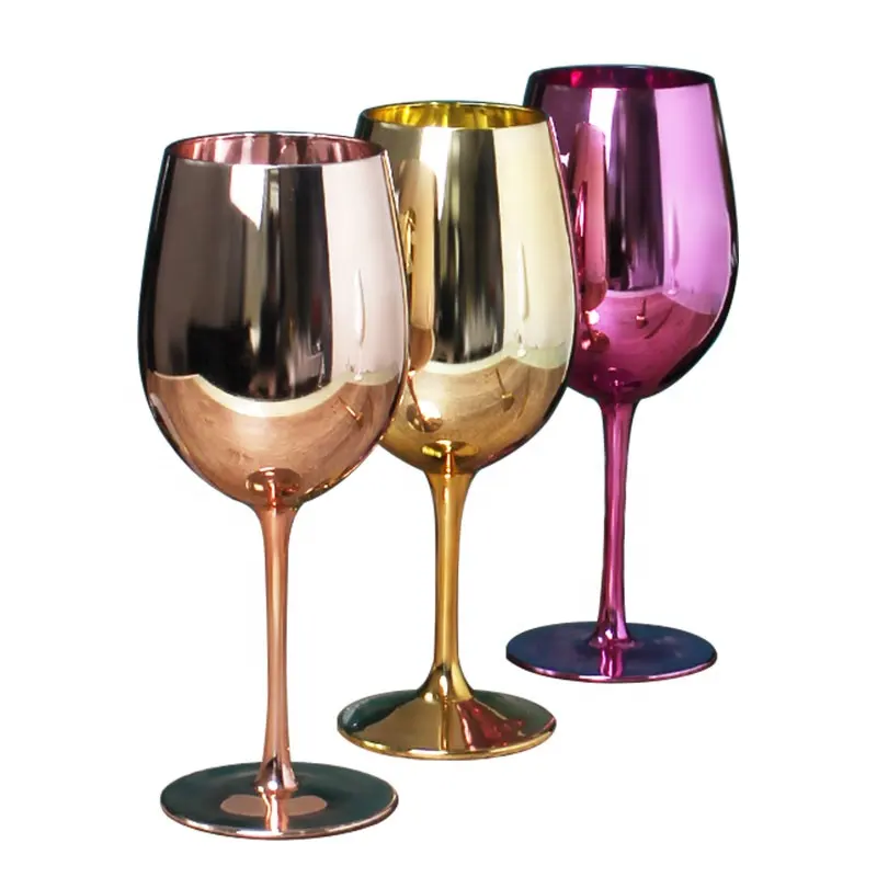 Miroir personnalisé de fête de mariage soufflé à la main, gobelet en cristal de couleur bleu or Rose, verre à vin galvanisé