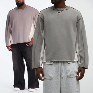 Sudadera KingSen para hombre de felpa francesa gruesa con bloques de color, cuello redondo, estilo oversize, lavado vintage, costuras expuestas y bajo sin rematar. - Product Image 1