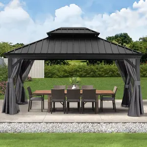 ABCCANOPY Outdoor Living 12 X 16 Hardtop Metal Roof Aluminum Gazebo Galvanized Steel Double Roof Aluminum Backyard Pavilion