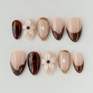 Faux Ongles à Presser Fleurs du Jardin Secret, Courts, Forme Amande, Rose, Thème Printemps-Été, Art des Ongles, Inspiré des Contes de Fées, Vente Chaude - Product Image 5