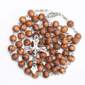 Classica <span class=keywords><strong>Collana</strong></span> <span class=keywords><strong>Rosario</strong></span> Vintage con Perline in Legno e Ciondolo Croce di Gesù Cristo, Gioielli Religiosi Cattolici Placcati <span class=keywords><strong>Argento</strong></span> Anti-ossidazione - Product Image 4