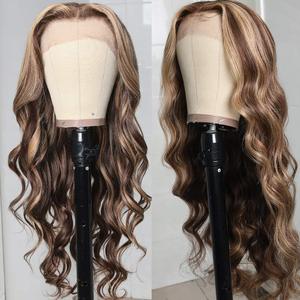 Uniky 13x4 dentelle frontale piano met en évidence la perruque bodywave perruque brun foncé avec des reflets blonds chocolat mettre en évidence perruque de cheveux humains - Product Image 5