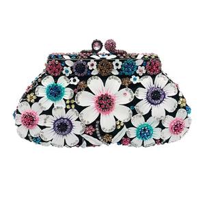 Borsa Clutch in Cristallo <span class=keywords><strong>Oro</strong></span> Rosa con Fiori e Paillettes, Tracolla in Metallo, <span class=keywords><strong>Borsetta</strong></span> <span class=keywords><strong>da</strong></span> <span class=keywords><strong>Sera</strong></span> con Strass, Borse Estive alla Moda - Product Image 1