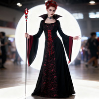 Costume de cosplay de vampire style sombre pour reine - Robe de cour vintage rouge et noire contrastée pour fête d'Halloween