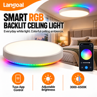Plafonnier LED rond moderne avec rétroéclairage RGB, mode nuit doux, contrôle intelligent Tuya pour chambre à coucher et home cinéma