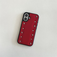 Coque anti-chute haut de gamme en matériau IMD style INS avec rivets bordeaux pour iPhone 14/13 et 17/16/15 PRO MAX