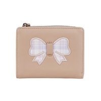 Dompet Wanita Kulit PU Lembut Model Fashion Grosir, Bordir Pita, Mini, Resleting, Tempat Koin untuk Remaja Pelajar