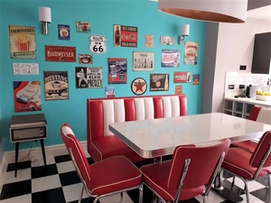 Conjunto de Asientos de Estilo Retro de los Años 50 para Comedor, Mesa y Sillas de Cuero PU Rojo y Blanco, Muebles de Estilo Americano para Cafetería - Product Image 4