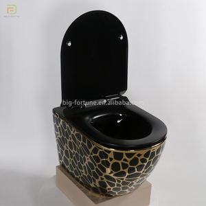 Toilette murale de grande taille suspendue sans bords, salle de bains, de luxe, en céramique, couleur noire, or, nouvelle collection - Product Image 4