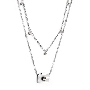 Popular Stainless Steel Layer <b>Chain</b> Zircon Charm Hand Geometric Pendant Necklaces - Product Image 5